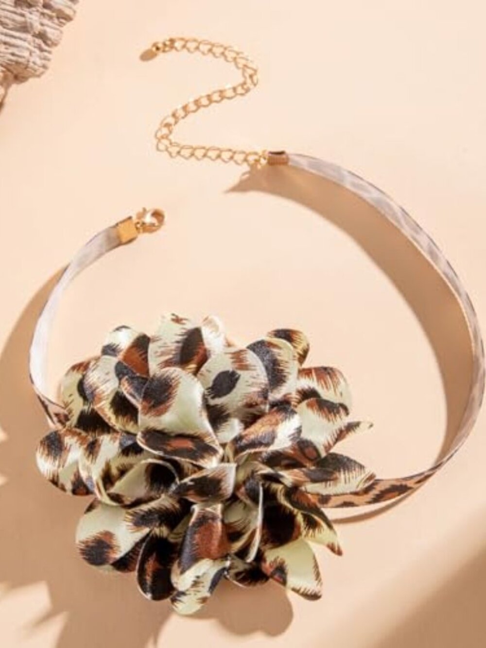 Leopard Print Flower Choker Necklace Boho‎ Big Floral Lace-Up Necklace